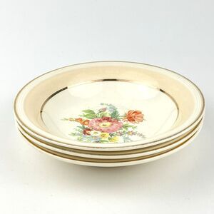 Vintage Edwin M. Knowles China Co. Semi-Vitreous Tan Gold Trim Ceramic 3 Bowls